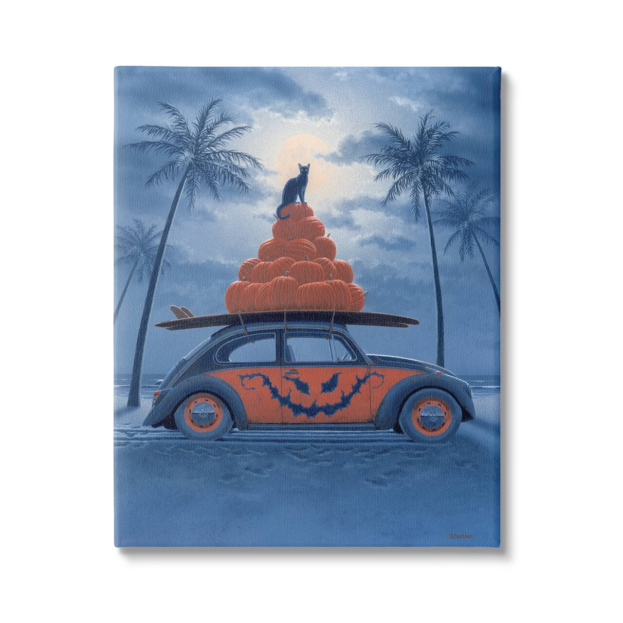 Stupell Industries Spooky Tropical Beach Pumpkin Car Canvas Wall Art